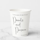 Moderne Script Brautparty Perlen und Prosecco Pappbecher (Rückseite)