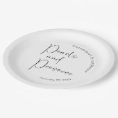 Moderne Script Brautparty Perlen und Prosecco Pappteller (Schrägansicht)