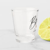 Moderne Script Bridge Rose Gold Herzschrift Name Schnapsglas (Links)