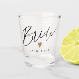 Moderne Script Bridge Rose Gold Herzschrift Name Schnapsglas