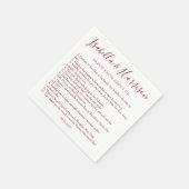 Moderne Script Burgundy Fun Fakten Hochzeiten Napk Serviette (Ecke)