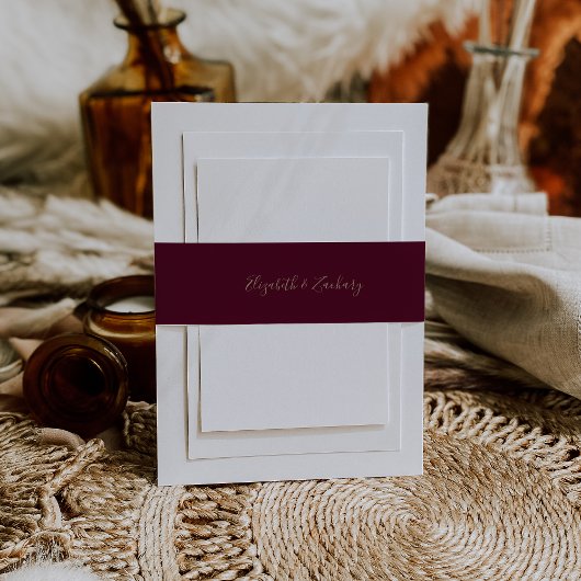 Moderne Script Burgundy Gold Wedding Einladungsbanderole
