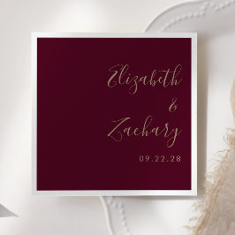 Moderne Script Burgundy Gold Wedding Serviette