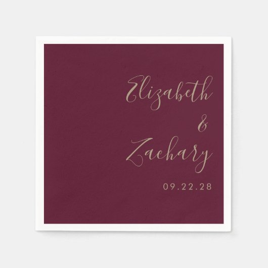 Moderne Script Burgundy Gold Wedding Serviette (Vorderseite)