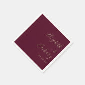 Moderne Script Burgundy Gold Wedding Serviette (Ecke)