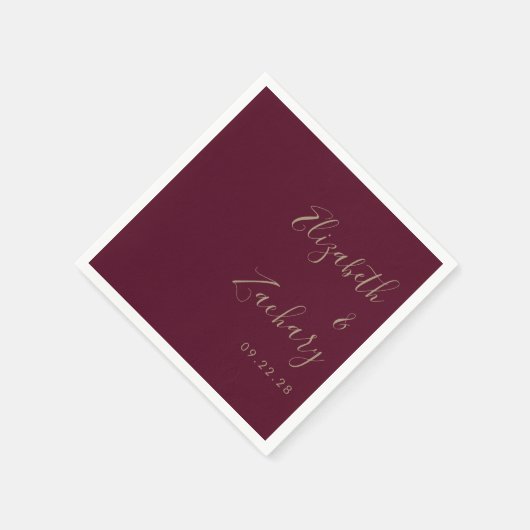 Moderne Script Burgundy Gold Wedding Serviette (Ecke)