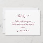 Moderne Script Burgundy Wedding Dankeskarte (Vorderseite)