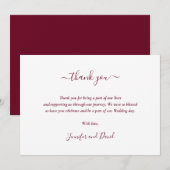 Moderne Script Burgundy Wedding Dankeskarte (Vorne/Hinten)