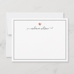Moderne Script Calligrafy Rose Gold Herz Mitteilungskarte