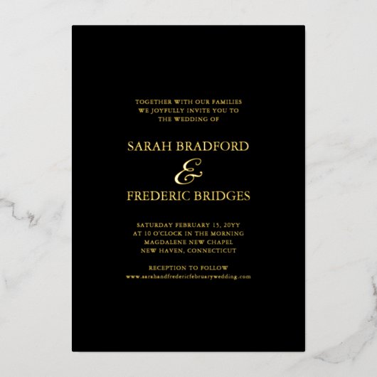 Moderne Script Calligraphy Black Foto Wedding Folieneinladung (Vorderseite)