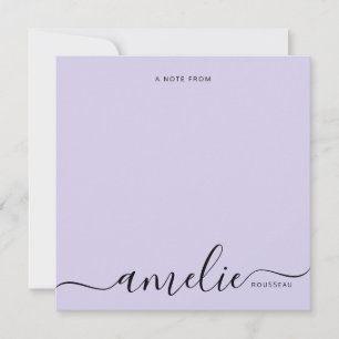 Moderne Script Calligraphy Monogram Lavender Mitteilungskarte