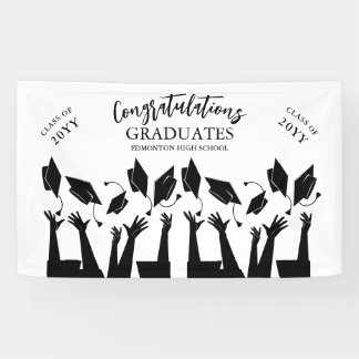 Moderne Script Cap Toss White Graduation Party Banner