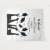 Moderne Script Cap Toss White Graduation Party Wandteppich (Vorderseite (Horizontal))