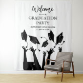 Moderne Script Cap Toss White Graduation Party Wandteppich (Beispiel)