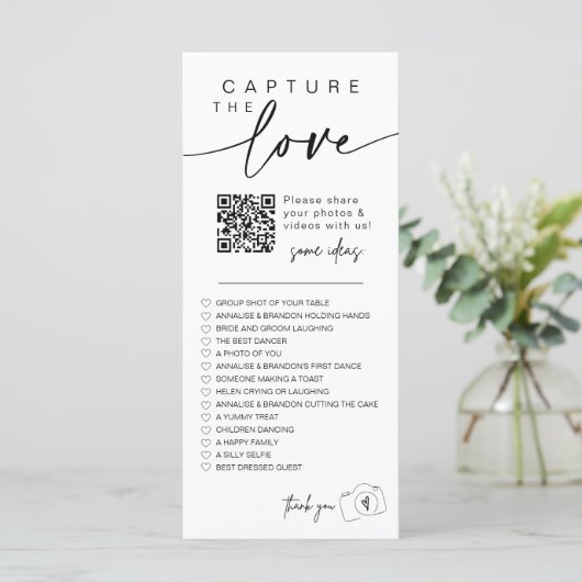 Moderne Script Capture Die Liebe QR CODE Card Menükarte (Stehend Vorderseite)