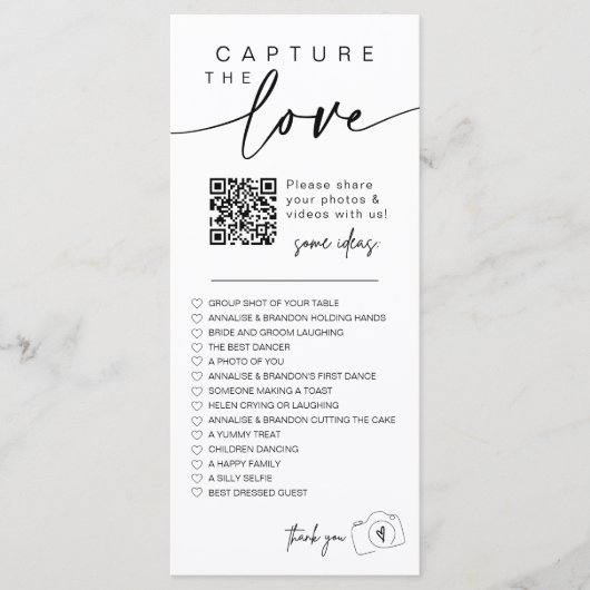Moderne Script Capture Die Liebe QR CODE Card Menükarte (Vorderseite)