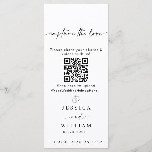 Moderne Script Capture Die Liebe QR CODE Card Menükarte (Vorderseite)