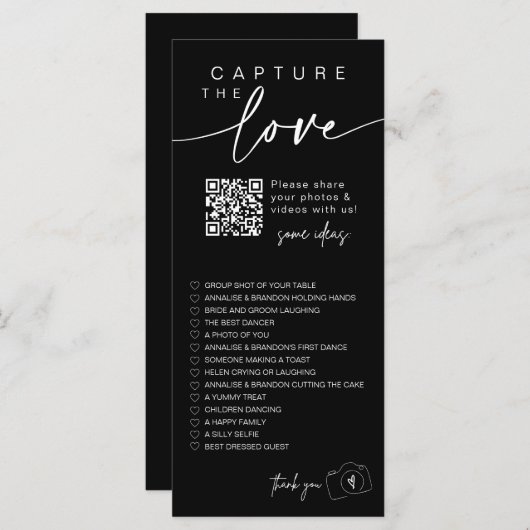Moderne Script Capture Die Liebe QR CODE Card Menükarte (Vorne/Hinten)