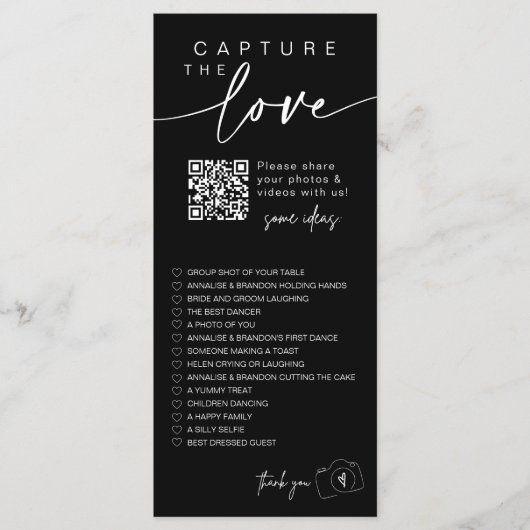 Moderne Script Capture Die Liebe QR CODE Card Menükarte (Vorderseite)