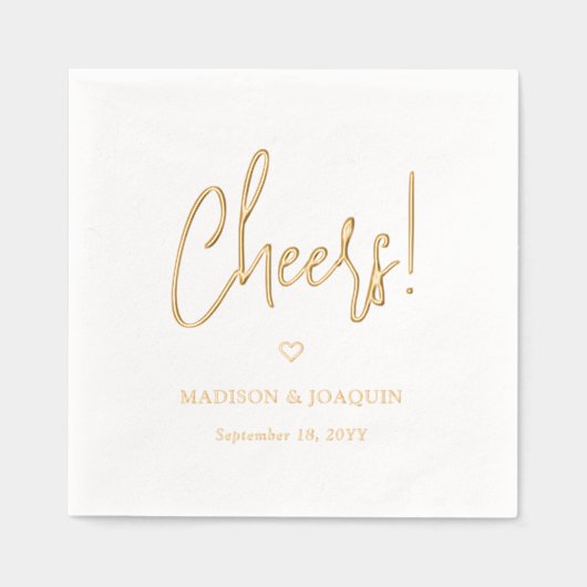 Moderne Script Cheers & Chic Simple Heart Wedding Servietten Mit Folie (Vorderseite)