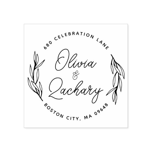 Moderne Script Circular Wedding Address Gummistempel (Prägung)