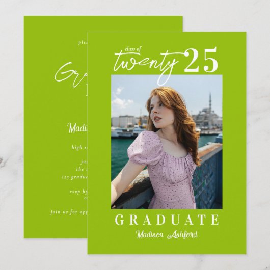 Moderne Script Citrus Foto Graduation Party Einladung (Vorne/Hinten)