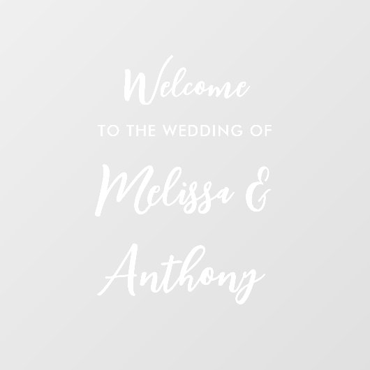 Moderne Script Couple Names Wedding Willkommen Fensteraufkleber (Blatt)