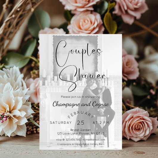 Moderne Script Couples Dusche Foto Einladung