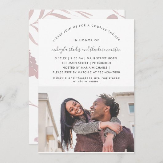 Moderne Script Couples Dusche Rose Rosa Foto Einladung (Vorne/Hinten)