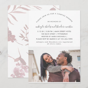 Moderne Script Couples Dusche Rose Rosa Foto Einladung