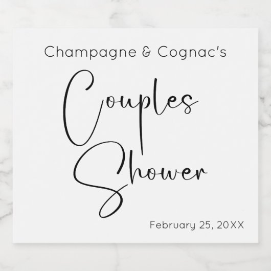 Moderne Script Couples Dusche Schaumweinetikett (Einzelnes Label)