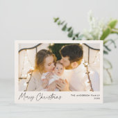 Moderne Script Cream Frohe Weihnachten Foto (Stehend Vorderseite)