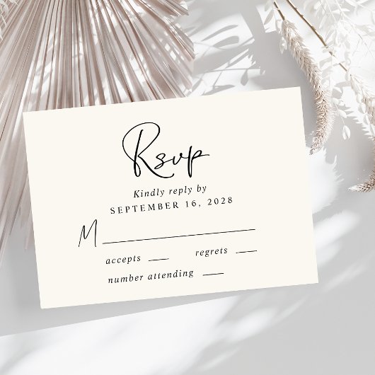 Moderne Script Cream Wedding RSVP Karte