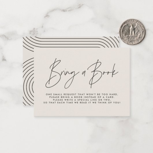 Moderne Script-Creme-Babydusche bringt Buch Mitteilungskarte (Vorderseite/Rückseite Beispiel)