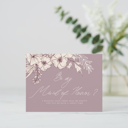 Moderne Script Creme Floral Trauzeugin Postkarte (Stehend Vorderseite)