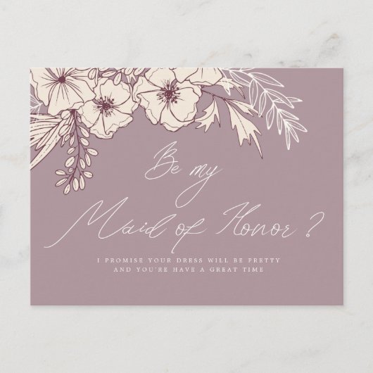 Moderne Script Creme Floral Trauzeugin Postkarte (Vorderseite)