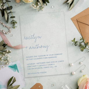 Moderne Script Dusty Blue Minimalistic Wedding Acryleinladungen