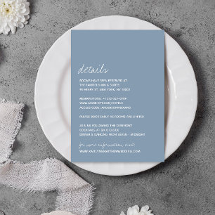 Moderne Script Dusty Blue Minimalistic Wedding Begleitkarte