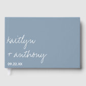 Moderne Script Dusty Blue Minimalistic Wedding Gästebuch (Vorderseite)