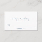 Moderne Script Dusty Blue Minimalistic Wedding Platzkarte (Vorderseite)