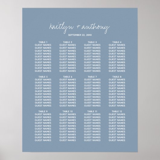 Moderne Script Dusty Blue Minimalistic Wedding Poster (Vorne)
