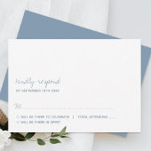 Moderne Script Dusty Blue Minimalistic Wedding RSVP Karte