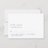 Moderne Script Dusty Blue Minimalistic Wedding RSVP Karte (Vorderseite)