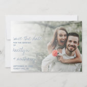 Moderne Script Dusty Blue Minimalistic Wedding Save The Date (Vorderseite)