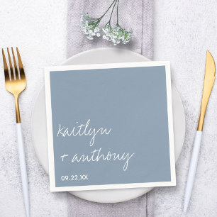 Moderne Script Dusty Blue Minimalistic Wedding Serviette