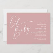 Moderne Script Dusty Pink Girl Baby Dusche Einladung (Vorderseite)