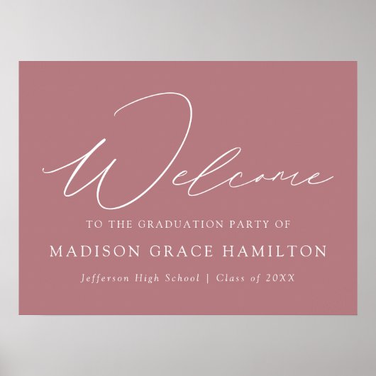 Moderne Script Dusty Rose Begrüßungspartei Poster (Vorne)