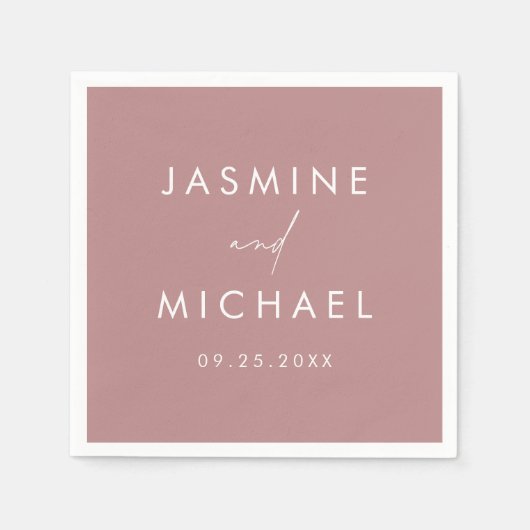 Moderne Script Dusty Rose Hochzeit Serviette (Vorderseite)