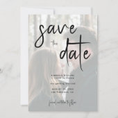 Moderne Script einfache Foto QR Code Hochzeit Save The Date (Vorderseite)