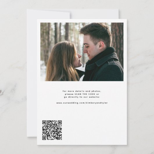 Moderne Script einfache Foto QR Code Hochzeit Save The Date (Rückseite)